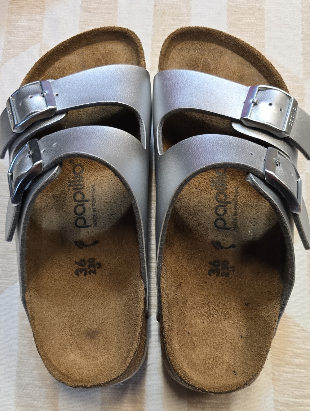 Birkenstock-Style Kids Silver Double Strap Sandals